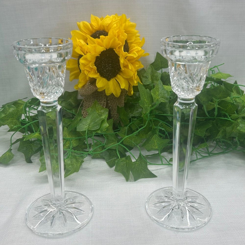 Vintage JG Durand France Crystal Candlestick Holders Pair 8.5" Villemont Taper